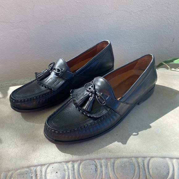 JOHNSTON MURPHY BLACK Aragon II Kiltie Tassel Pebbled Leather Loafers 12N - Picture 6 of 12